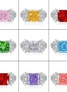 冰花切高碳钻戒指女正方满钻百搭