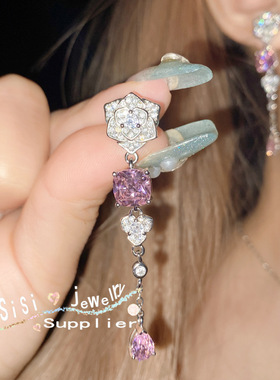 新款复古公主粉山茶花耳钉戒指女