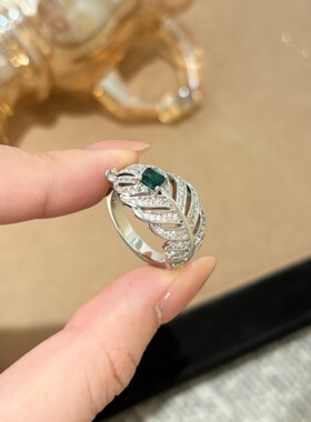 精致彩宝羽毛戒指新品高定高级感