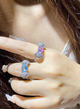 帕帕拉恰粉蝴蝶结领结宝石戒指
