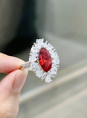 奢华高端设计红钻紫黄锆戒指百搭