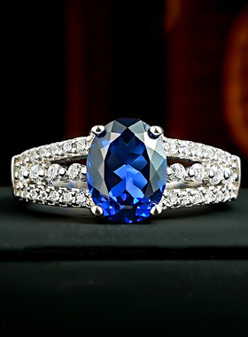 法式宫廷蓝尖晶高级感戒指女显白