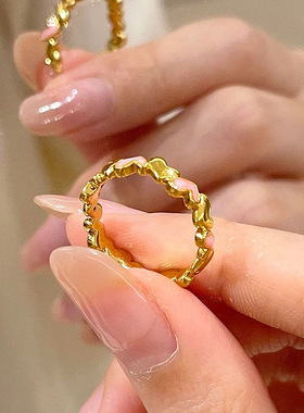 高端设计在逃芭比公主粉金戒指女