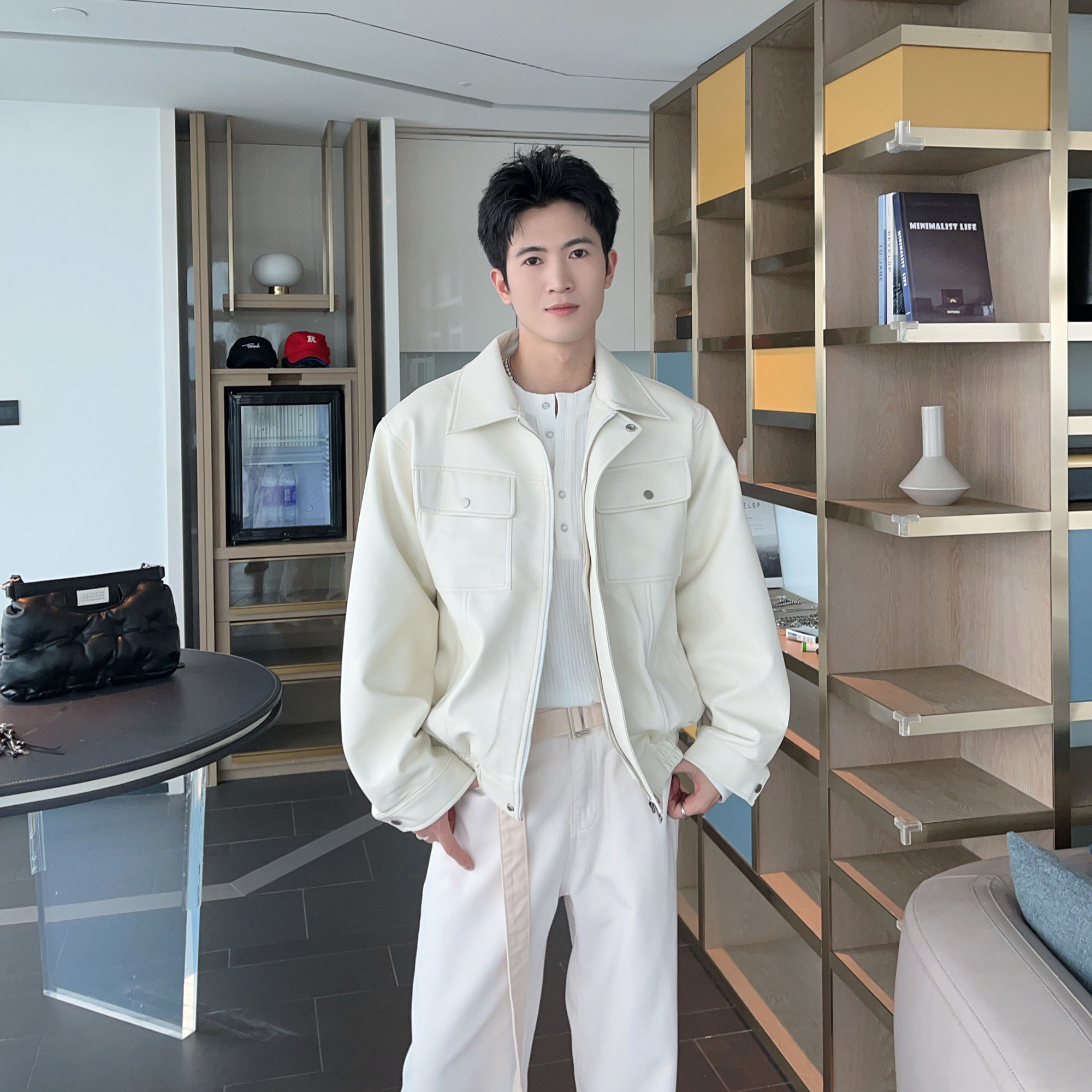 秋季阿美咔叽痞帅皮衣外套男款高级感老钱飞行员垫肩机车PU皮夹克,淘宝优惠券,粉丝福利购,淘宝优惠卷