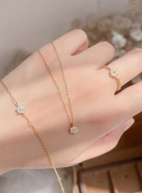 925纯银花朵手链女雏菊迷你花瓣花瓣小众日系镀14k金轻奢精致新款