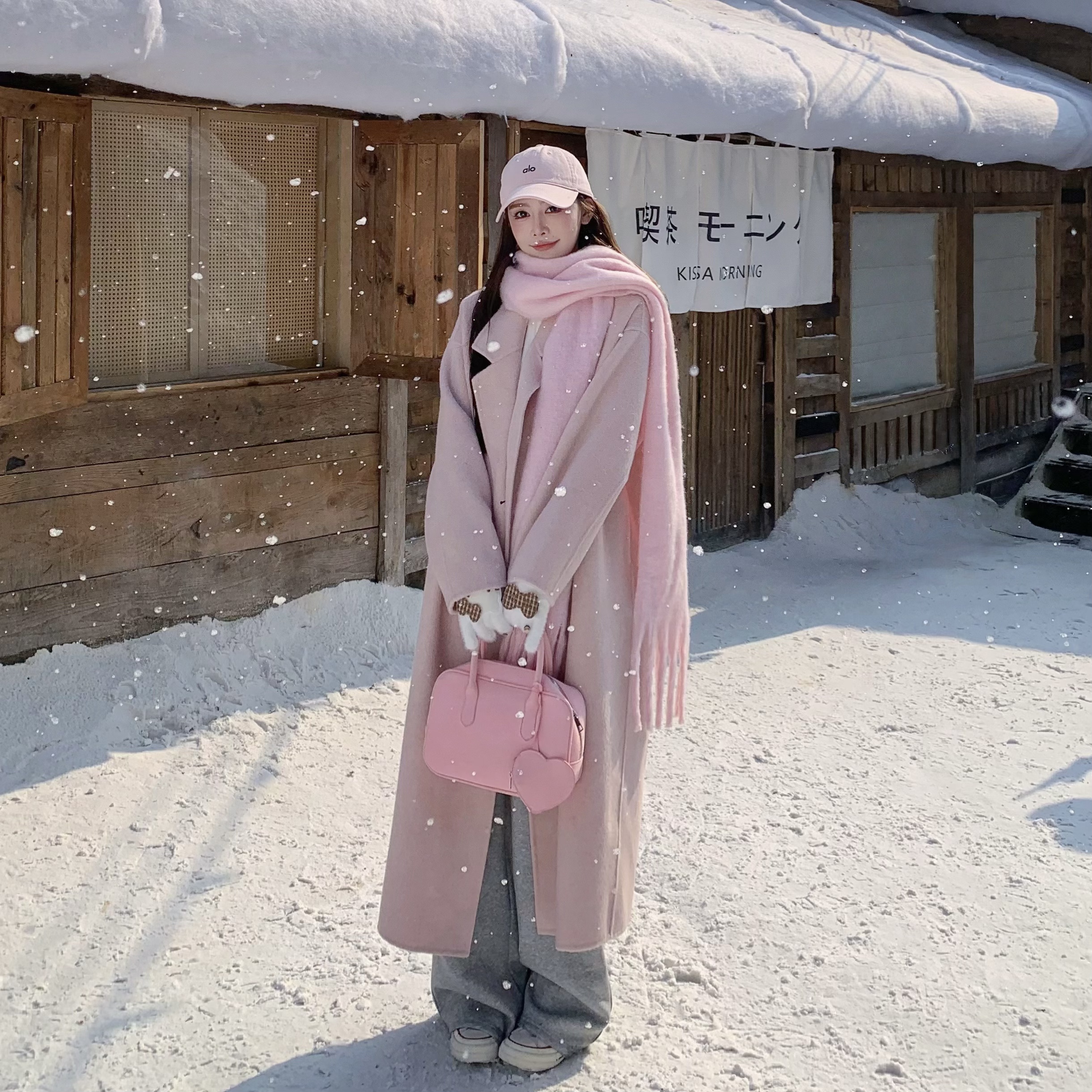 3MER哦哦三妹温柔风粉色羊毛双面呢大衣女秋冬季韩系气质毛呢外套 - 图0