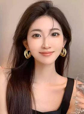 金属C形耳环复古高级感女款