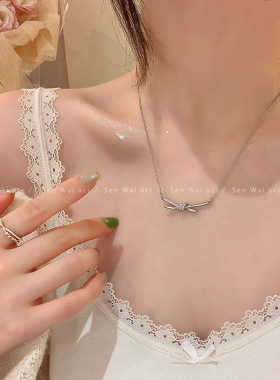 轻奢小众镶钻蝴蝶结锁骨链女款