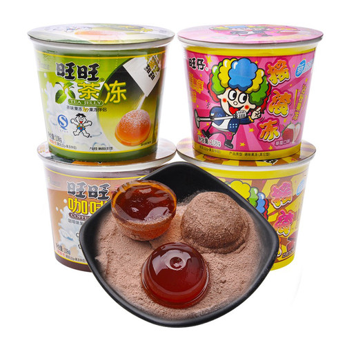 旺旺果冻旺仔摇滚冻摇摇冻咖啡草莓巧克力茶冻粘粉果冻儿童零食品 - 图3