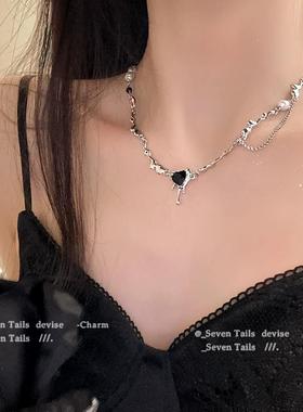 黑钻朋克choker项链甜酷辣妹美式复古锁骨链2025新款爆款小众颈链