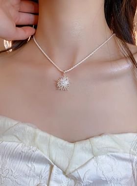 法式银色烟花吊坠项链精致小众设计锁骨链高级感独特时尚颈链配饰