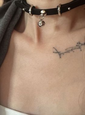 choker双耳小铃铛PU皮项圈时尚锁骨链制颈带圣诞节个性颈链软妹潮