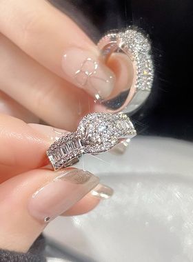 小众设计甜美百搭开口戒指时尚个性重工许愿池戒满钻锆石星芒指环