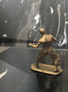 现代纯铜李小龙摆件功夫巨星铜像家居饰品个性创意茶装饰武馆摆设