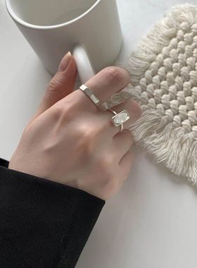 925银精致贝壳戒指女ins小众设计轻奢气质高级感开口可调节食指环