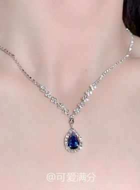 「蓝沁星河」法式爆闪墨蓝色水滴锆石项链精致高颜值千金感锁骨链