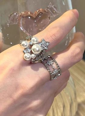 复古重工繁星点点戒指女款贵气感老钱风夸张高级感叠戴食指戒指环