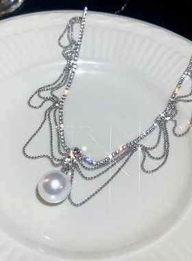 「名媛本色」法式蕾丝珍珠流苏项链气质轻奢高级设计感小众锁骨链