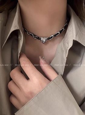 甜酷爱心choker黑色链条项圈女2023新款爆款锁骨链设计感高级颈链
