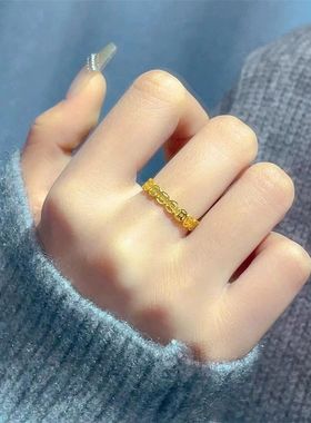 铜钱复古金色钛钢戒指女小众设计感招财进宝转运指环情侣戒不掉色