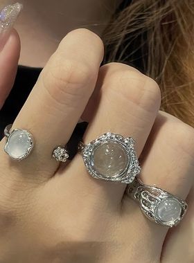 月光石ins不规则肌理感食指戒指女学生简约小众设计感开口高级感