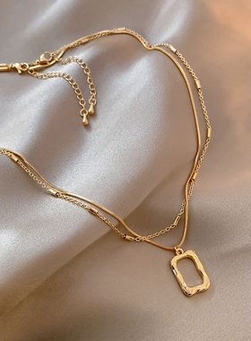 爆款轻奢双层叠戴几何项链女新款ins小众设计简约百搭锁骨链潮