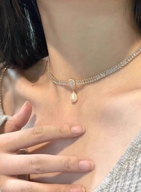 水滴锆石珍珠项链女轻奢小众设计感高级气质法式赫本风百搭锁骨链