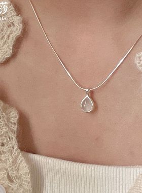 真玉髓!S925纯银水滴项链女2025年新款小众简约高级精致锁骨链潮
