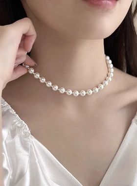 冰晶花朵珍珠项链女2025新款气质锁骨链轻奢小众高级感抽拉式颈链