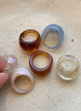 韩国复古小众设计古风亚克力戒指女夏季2024新款爆款食指独特指环