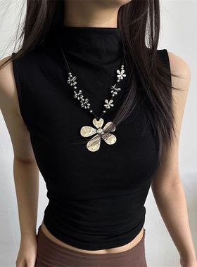 复古波西米亚风花朵吊坠项链女小众夏日ins风时尚长款毛衣链配饰