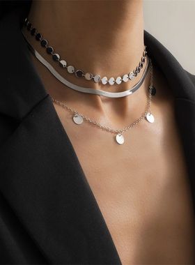 项链女套装欧美风夸张多层项饰 百搭潮流几何细链条锁骨链女