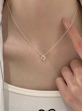 S925纯银方块几何日常百搭配裙子高级感小项链不掉色夏季配饰精致