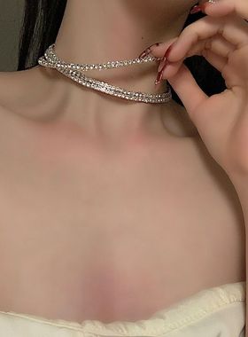超闪项链满钻项圈女高级感小众设计choker颈链简约锁骨链辣妹颈带