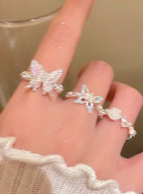 超仙双层蝴蝶戒指女款夏日轻奢小众精致高级感甜美百搭食指戒指环