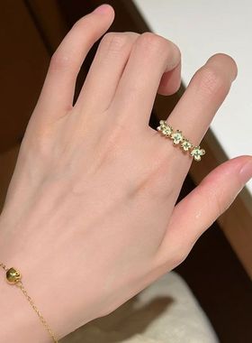 清新绿开口戒指女小众设计高级感珍珠珐琅串珠闺蜜同款食指戒指环