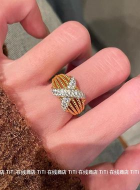 麻花交叉排钻镂空戒指女中古轻奢个性气质百搭时尚法式食指戒指环