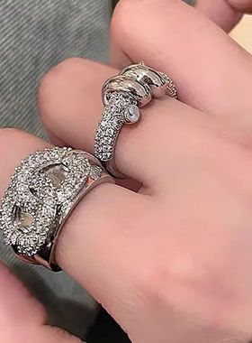 微镶满钻开口戒指女秋冬ins潮时尚个性小众设计轻奢冷淡风食指环