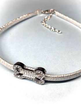 银色骨头choker项圈项链颈链辣妹风蹦迪小狗项链小众冷淡风银色