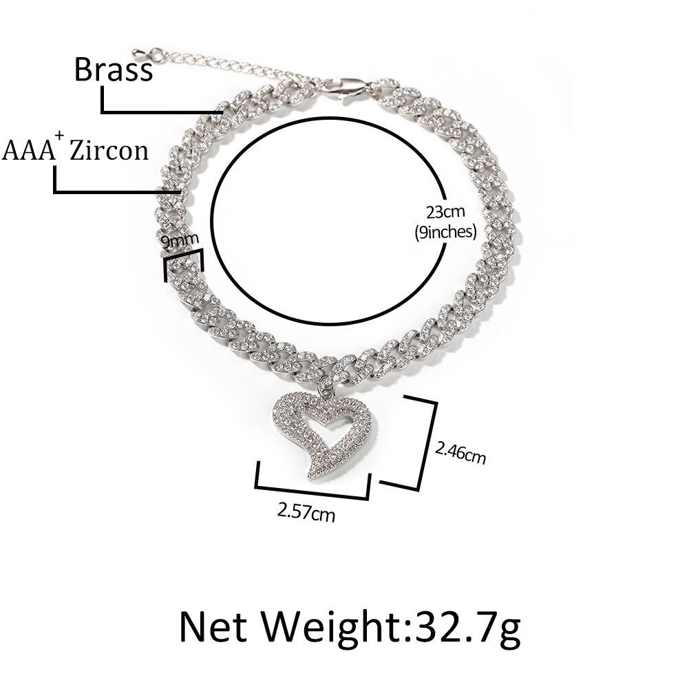 欧美嘻哈风脚链ins爱心镶钻9inch链条延长链款女式时尚个性配饰潮 - 图0