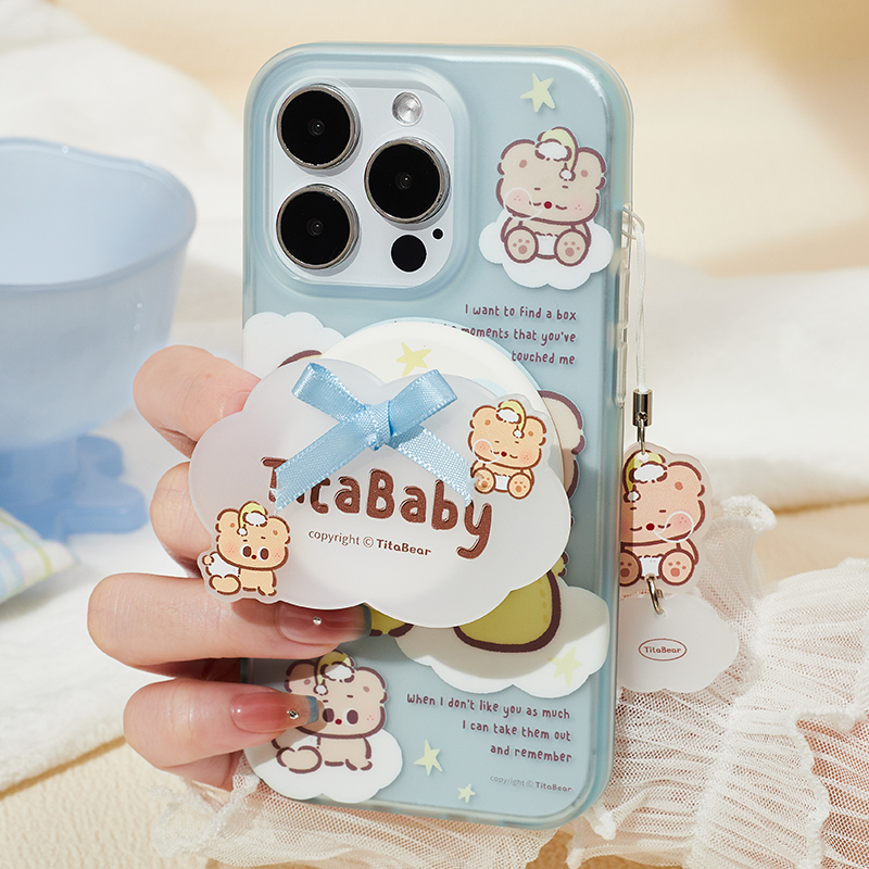 TitaBear【小熊呼噜噜】原创磁吸手机壳适用于iPhone15Promax新款14苹果保护套华为mate60全包可爱雕刻支架 - 图1