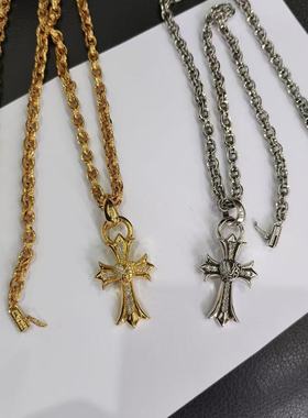 朋克彩钻爱心泰银十字架项链