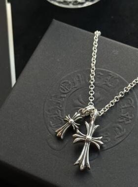 薛之谦泰银双十字架吊坠男士项链