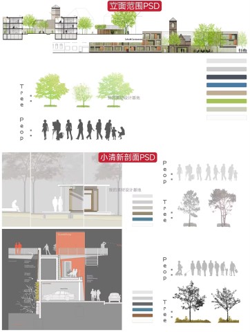 景观剖面断面图PSD立面人物植物树纹理道路绿化概念园林规划ps-图1