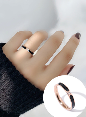钛钢女潮人简约玫瑰金刻字戒指环