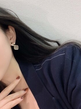 千鸟格子耳环女韩国气质几何长短
