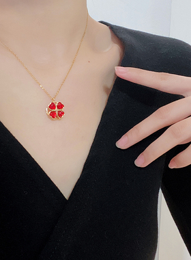 小众设计感可旋转四叶草项链女