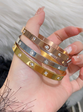 钛钢不掉色全钻手镯女