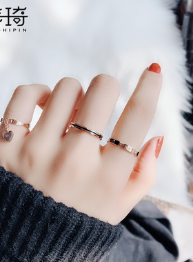 ins钛钢女黑色日韩个性戒指环