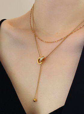 双层项链ins小众冷淡风钛钢